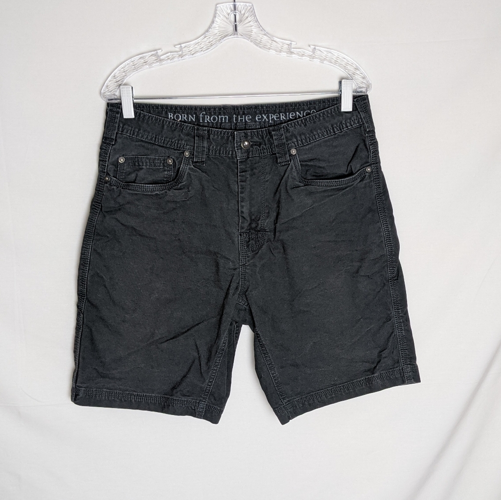 Prana Size 33Wx9L Mens Black Cotton w/Pockets Durable Denim Bermuda Shorts T568